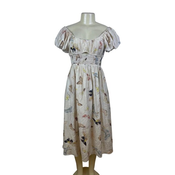 Jacquie The Label Butterfly Print Women’s White Peasant Dress Size S - Picture 1 of 10
